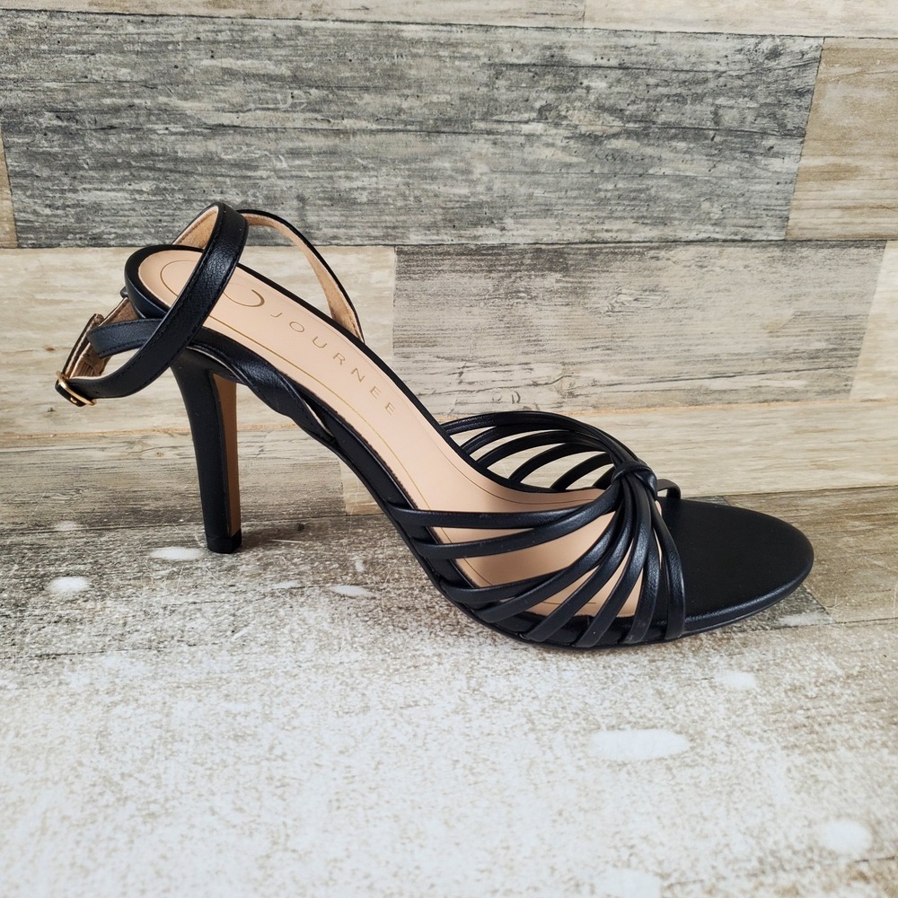 Journee Vanita Womens Dress Sandal Sz 8 Black Stiletto Heel Multi Strap Open Toe
